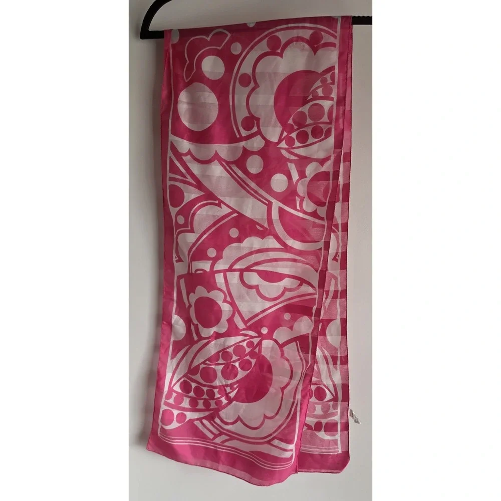 Glentex Scarf Pink White Abstract Rectangle Wrap Italy Women Shawl Stole